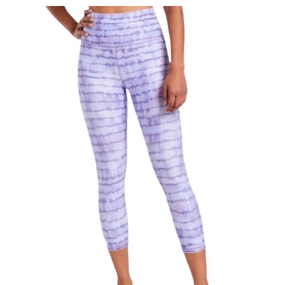 Athleta Elation crop large purple and white leggings